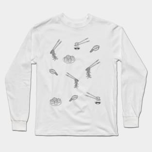 Japanese Foods Pattern Black Long Sleeve T-Shirt